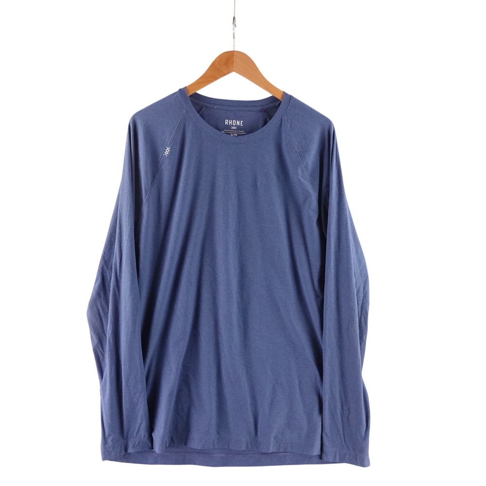 Rhone Reign Mens XL Long Sleeve Shirt Blue Heathered Raglan Performance Tee NWOT